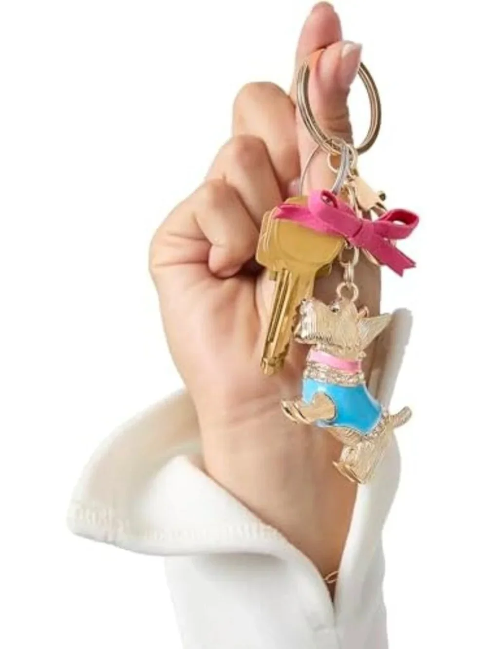 Chic Keychain Charms with Crystals & Faux Pearls, Gold-Tone Logo Accessory